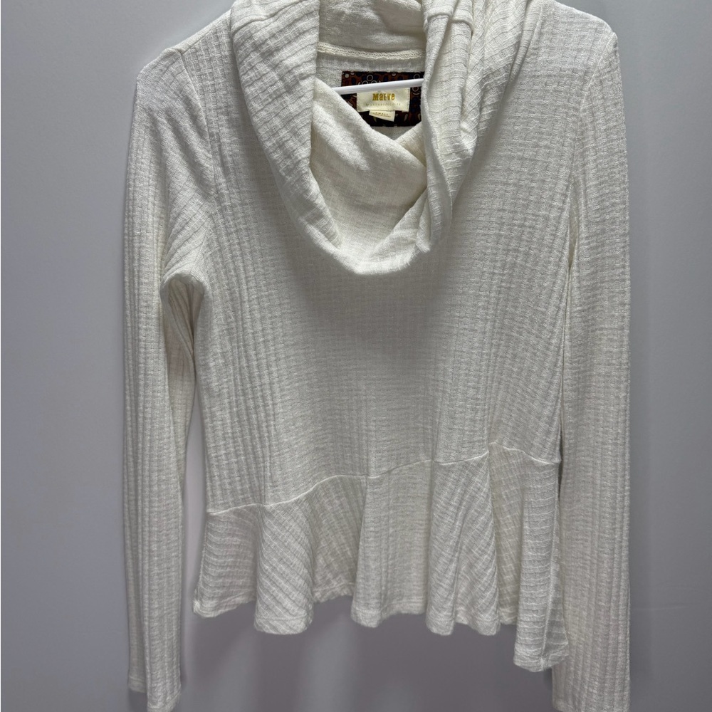 Maeve By Anthropologie Addie Ruffle Hacci Pullover Cowl Neck Sweater Size Small